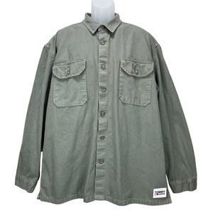 Tommy Hilfiger Men's XXXL‎ Army Olive Green Canvas Military Shirt Jacket Shacket